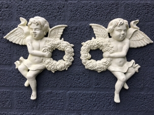 Set of wall angels, cast iron, white-rust, beautiful set!!